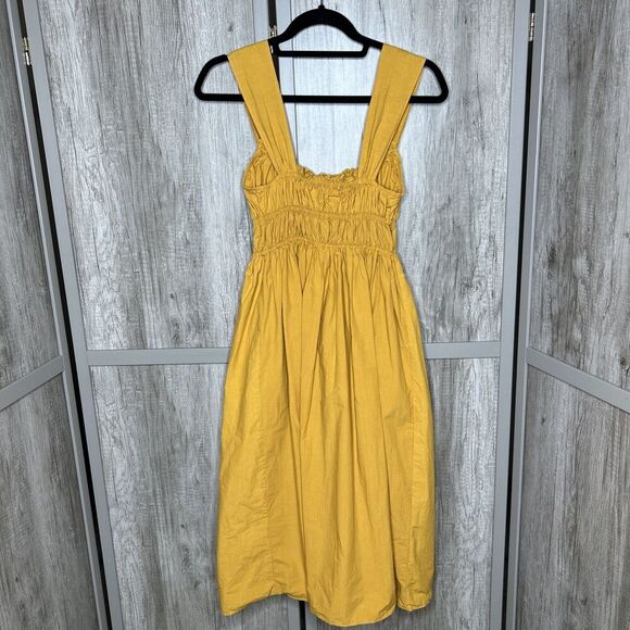 Ciao Lucia Dress Clara Gathered Cotton Midi Amber Yellow Color Size XS - Picture 6 of 6